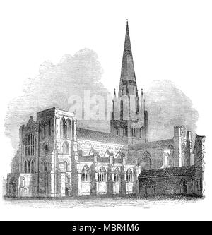 Chichester Cathedral, formal bekannt als die Kathedrale der Heiligen Dreifaltigkeit, ist in Chichester, Sussex, Großbritannien. Es war wie eine Kathedrale im Jahr 1075 gegründet und 1108 mit feinen Architektur sowohl in der Normannen und der Gotischen Stil geweiht. Es ist die typisch englische Dom' genannt, die von der Architekturhistoriker Nikolaus Pevsner. Stockfoto