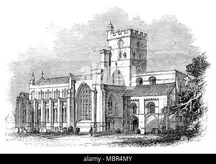 Die Kathedrale der heiligen und ungeteilten Dreifaltigkeit, sonst Carlisle Cathedral, ist in Carlisle, Cumbria, North West England. Es war, als ein Augustiner Kloster gegründet und wurde zu einer Kathedrale in 1133. In der Normannischen Gotik entwickelt wurde, ist das Die zweite kleinste (nach Oxford), der alten Kathedralen Englands. Stockfoto