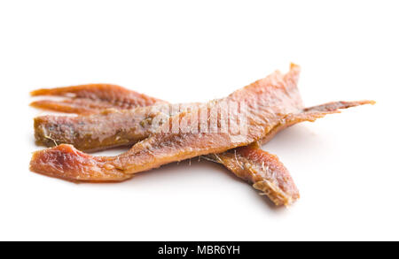Anchovisfilets in Öl auf weißem Hintergrund. Stockfoto