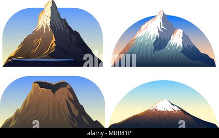 Berggipfel, Landschaft in einem frühen Tageslicht, große. Matterhorn, Fuji oder Vesuv, Devils Tower, everest.travel oder Campen, Klettern. Outdoor hill Tops Stock Vektor