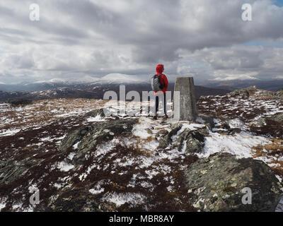 Trig Point auf dem Gipfel der Sgurr Marcasaidh, Schottland Stockfoto