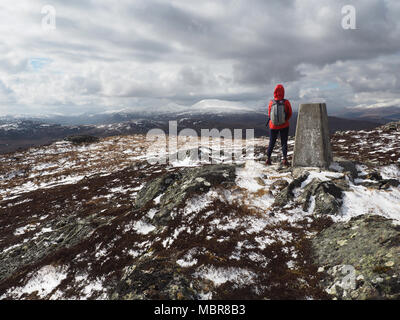 Trig Point auf dem Gipfel der Sgurr Marcasaidh, Schottland Stockfoto