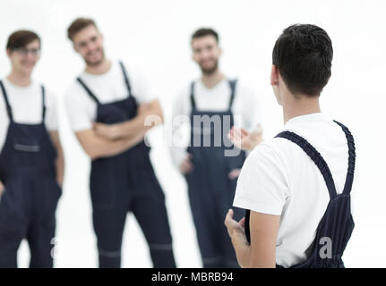 Fröhliches Team der Verantwortlichen Urheber und ihre lächelnden Führer. Stockfoto