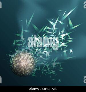 Abstrakte explosion Cloud, gebrochene planet Hintergrund. Konzeption von Netzwerk, Daten, Weltraum, Universum, Technologie, Wissenschaft Stock Vektor