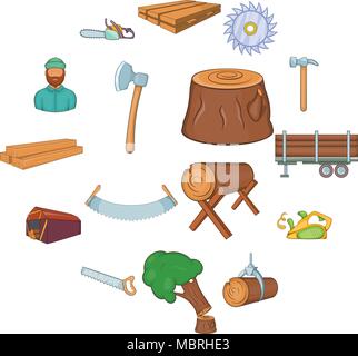 Holz Industrie Icons set, cartoon-Stil Stock Vektor