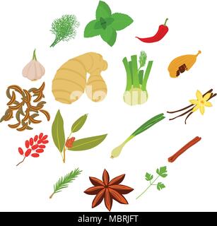 Gewürze-Icons set, cartoon-Stil Stock Vektor