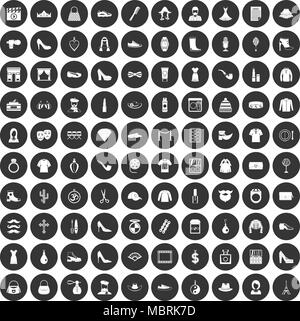 100 stylist Icons Set schwarz Kreis Stock Vektor