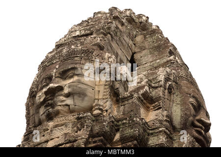 Geschnitzte buddha Köpfe Nahaufnahme ausgeschnitten, Bayon Tempel, Angkor Thom, UNESCO-Weltkulturerbe Angkor, Kambodscha Asien Stockfoto