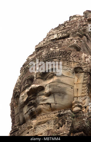 Geschnitzte buddha Köpfe Nahaufnahme ausgeschnitten, Bayon Tempel, Angkor Thom, UNESCO-Weltkulturerbe Angkor, Kambodscha Asien Stockfoto