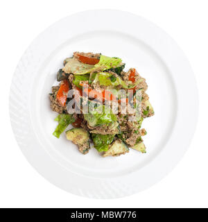 Quinoa Salat mit Gemüse mix auf weissem, Ansicht von oben isoliert. Superfoods Konzept Stockfoto