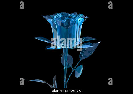 Blue Rose von Kristallglas auf dunklen und dunklen Hintergrund. 3D-Darstellung Stockfoto
