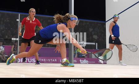 Queensland, Australien. 11. April 2018. Alison THOMSON (SCO). Frauen verdoppelt Pool B. Squash. XXI Commonwealth Games. Oxenford Studios. Gold Coast 2018. Queensland, Australien. 11 Apr, 2018. Credit: Sport in Bildern/Alamy leben Nachrichten Stockfoto