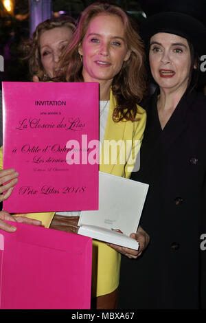 Paris, Frankreich. 11. April 2018. Odile d'Oultremont, Sieger der 11 'La Closerie Des Lilas "literarische Auszeichnungen 2018 für 'Les Déraisons' (L'Observatoire) im La Closerie Des Lilas, Paris, Frankreich. Quelle: Bernard Menigault/Alamy leben Nachrichten Stockfoto