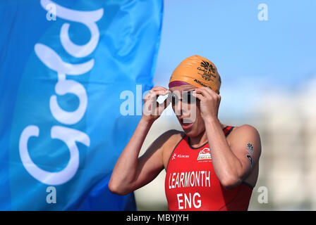 England's Jessica Learmonth konkurriert in der Frauen Triathlon Finale bei den Southport Broadwater Parklands während des Tages eine der 2018 Commonwealth Games in der Gold Coast, Australien. Stockfoto