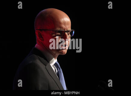 Jeremy Fleming, der Generaldirektor der GCHQ Adressen der Cyber UK Konferenz veranstaltet von der National Cyber Security Center an der Manchester Central Convention Complex. Stockfoto