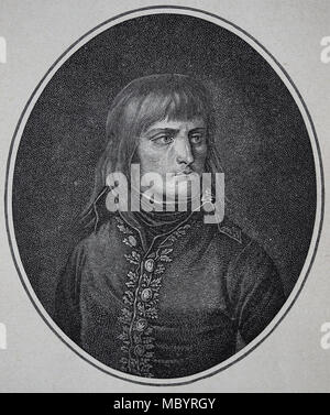 General Napoleon Bonaparte (1769-1821). Erste Konsul, für das Leben. Gravur, 19. Porträt. Stockfoto