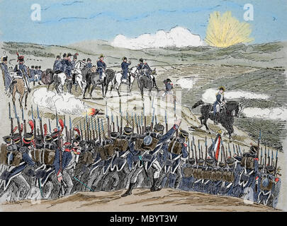 Schlacht von Austerlitz vom 2. Dezember 1805). Napoleonische Kriege, Teil der Krieg der Dritte Koalition. Gravur, 19. Stockfoto