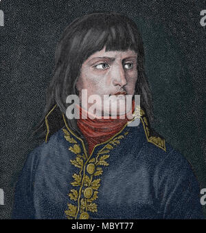 General Napoleon Bonaparte (1769-1821). Erste Konsul, für das Leben. Gravur, 19. Porträt. Stockfoto