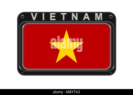 Die Flagge von Vietnam im Rahmen mit Nieten auf weißem Hintergrund Surround Stockfoto