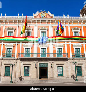 Bolivianischen Palast der Regierung (Palacio Quemado), offizielle Residenz des Präsidenten von Bolivien Stockfoto