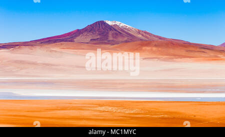 Vulkan und See auf dem bolivianischen Altiplano. Stockfoto