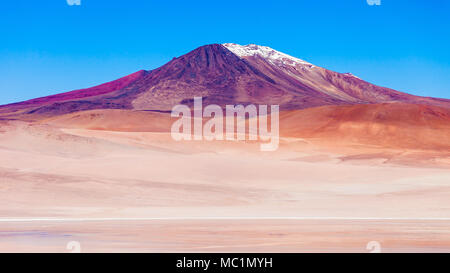 Vulkan und See auf dem bolivianischen Altiplano. Stockfoto