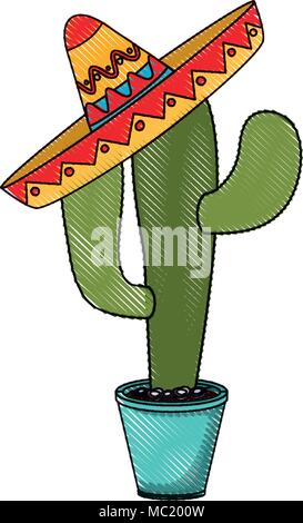 Der nopal Kaktus im Topf mit Mexican Hat Stock Vektor