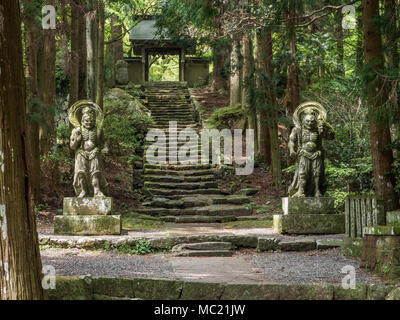 Nio Wächter an der Annäherung an Futagoji Tempel, Kanisaki, Oita, Kyushu, Japan. Stockfoto