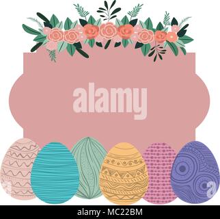 Frohe Ostern Eier Malen mit Rosen Kranz Stock Vektor