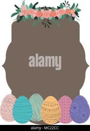 Frohe Ostern Eier Malen mit Rosen Kranz Stock Vektor