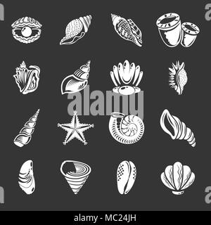 Tropische sea shell Icons Set grau Vektor Stock Vektor
