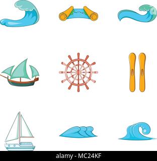 Wave Icons Set, Cartoon-Stil Stock Vektor