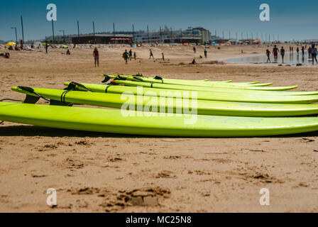 Surfbretter am Strand. bis in den Sand gezeichnet Stockfoto