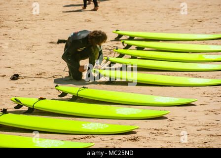 Surfbretter am Strand. bis in den Sand gezeichnet Stockfoto