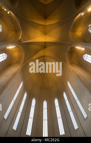 REYKJAVIK, Island - 13. FEBRUAR 2017: Decke der Kirche Hallgrimskirkja Stockfoto