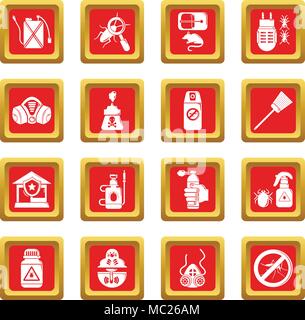 Schädlingsbekämpfung tools Icons Set Red Square Vektor Stock Vektor