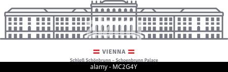 Österreich Symbol Leitung. Schloss Schönbrunn in Wien und Österreichische Fahne Vector Illustration. Stock Vektor