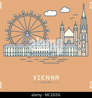 Symbol Leitung Style Vienna City Flat Vector Illustration Stock Vektor