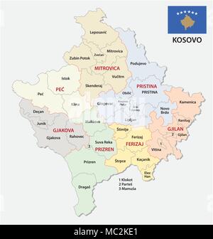 Kosovo administrative und politische Vektorkarte mit Fahne Stock Vektor