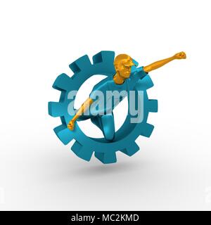 Fliegen super hero Arbeiter in der siegespose. Stockfoto