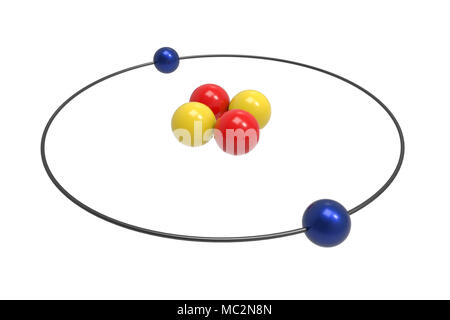 Bohrschen Atommodell von Helium Atom mit den Protonen, Neutronen und Elektronen. Wissenschaft und chemischen Konzept 3D-Bild Stockfoto