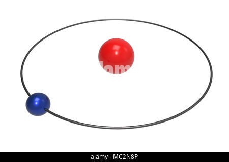 Bohrsches Modell des Wasserstoffatoms mit Proton und Elektron. Wissenschaft und chemischen Konzept 3D-Bild Stockfoto