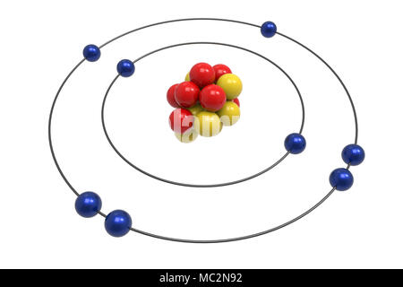 Bohrschen Atommodell von Sauerstoff Atom mit den Protonen, Neutronen und Elektronen. Wissenschaft und chemischen Konzept 3D-Bild Stockfoto