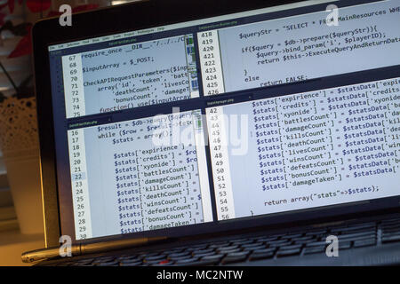 PHP-Code. Computer Quellcode. Abstrakte Bild der Web Developer. Die digitale Technologie moderne Hintergrund. Code wird von mysel erstellt Stockfoto