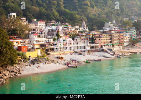 Rishikesh ist eine Stadt in Dehradun Landkreis Unterallgäu, in Nord Indien. Es ist, als das Yoga der Welt bekannt. Stockfoto