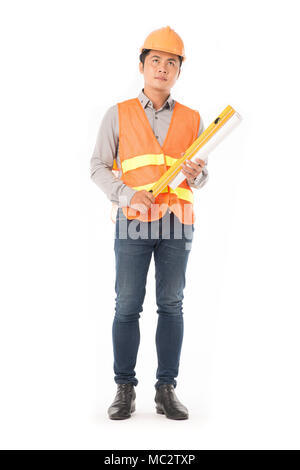 Bauarbeiter in orange Weste Stockfoto