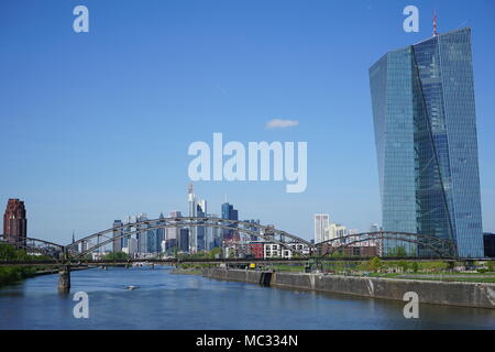 Europäische Zentralbank, EZB, Main, Skyline, Deutschherrnbrücke, Frankfurt am Main, Deutschland Stockfoto