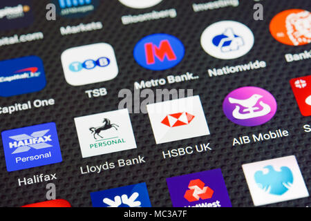 Banking App Icons auf einem Smartphone Stockfoto