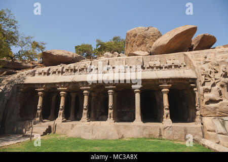 Asien, Indien, Tamil Nadu, Mamallapuram Krishna Cave Tempel Stockfoto