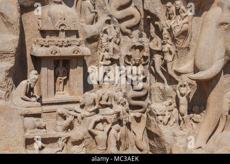 Asien, Indien, Tamil Nadu, Mamallapuram, Abstieg des Ganges Stockfoto